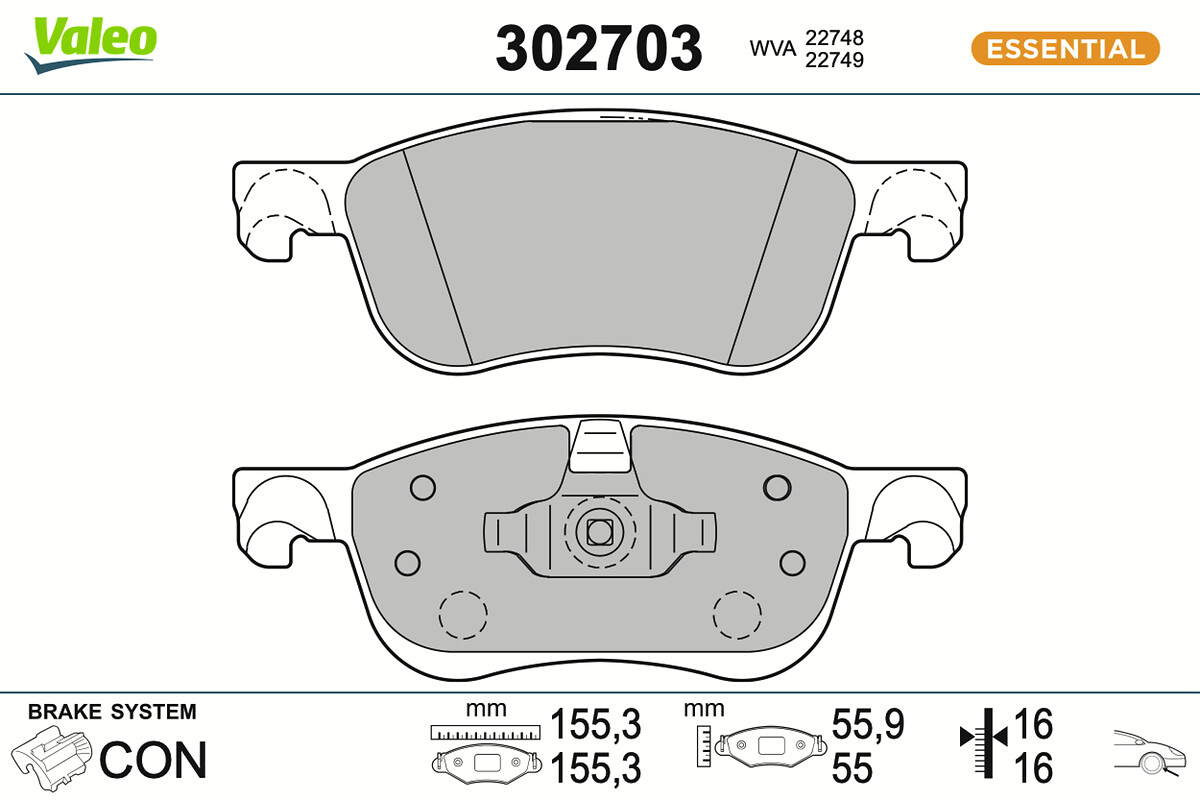 Kit pastiglie freno, Freno a disco - 302703 VALEO